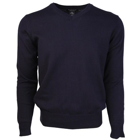 Marquis Men's Navy Blue Big & Tall Fit Solid V-neck Cotton Sweater ...