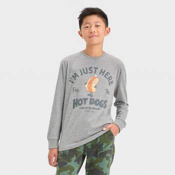 Boys' 'Here For The Hotdogs' Long Sleeve Graphic T-Shirt - art class™ Dark Gray