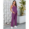 Clearlove Two Piece Rib Knit Outfits Sets Sleeveless Tops V Neck Wide Leg Pants Lightweight Summer Lounge Matching Sets - 4 of 4