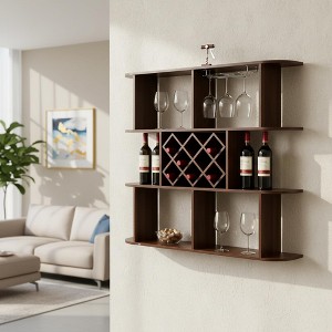 Homy Casa Large Wall-Mounted 3-Tier Wine Rack with Bottle Storage and Display Shelves - 1 of 4