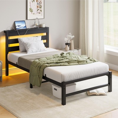 MAYEERTY Twin Heavy Duty Platform Bed Frame w/ Headboard - No Box Spring Needed, Sturdy Steel Slats, Noise-Free, Black