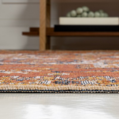 Bijan Terra Blue Cream Medallion Washable Reversible Rug 5x8
