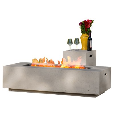 Ixtapa 56" MGO Gas Fire Table with Tank Holder- Rectangular - Light Gray - Christopher Knight Home