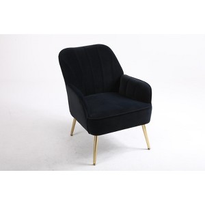 Vynxaria Black Velvet Fabric Accent Chair with Gold Legs for Living Room and Bedroom - 1 of 4
