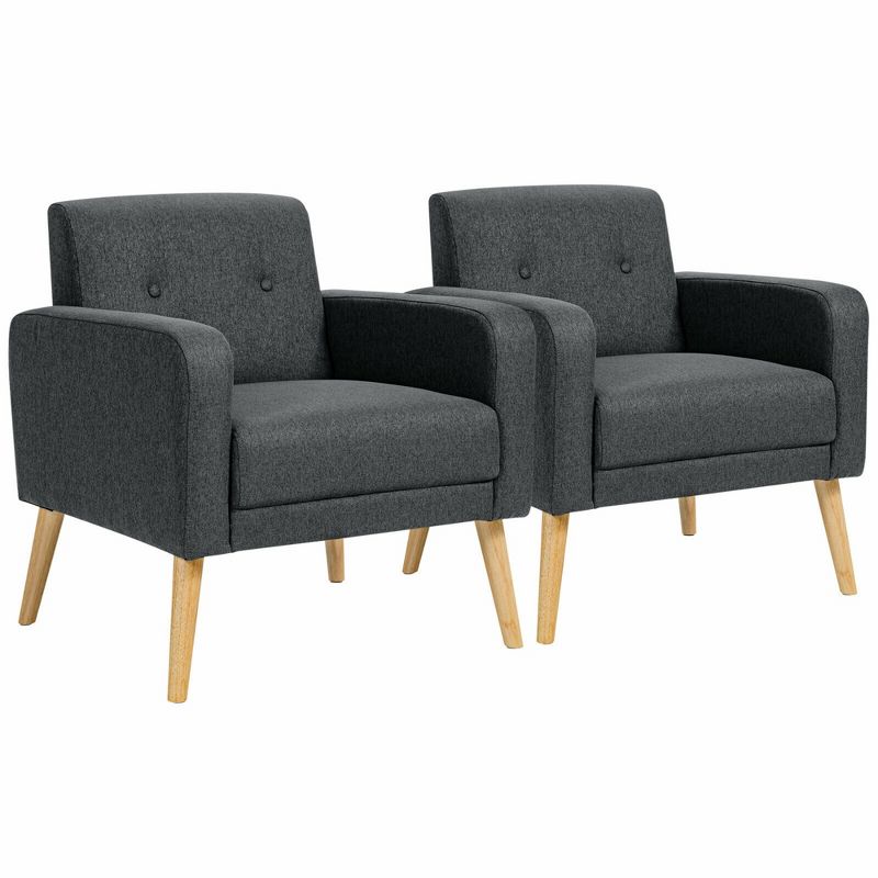 Costway Set of 2 Accent Chair Upholstered Single Sofa Armchair w/ Wooden Legs, 1 of 9