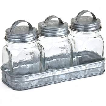 The Lakeside Collection Set of 3 Glass Canisters in Galvanized Tray