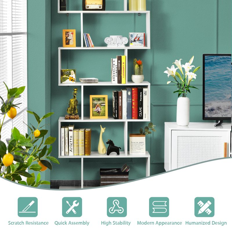 Tangkula 2 PCS 6-Tier S-Shaped Wooden Bookshelf Storage Bookcase Multifunctional  Display Stand Shelf, 4 of 10