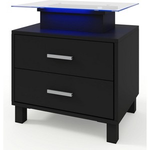 Homhougo Nightstand, Side Table with Charging Station and LED Lights Glass Top Bedside Table with 2 Drawers for Living Room, Bedroom - 1 of 4