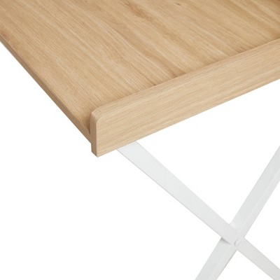 Blonde Wood and White Metal Writing Desk with Storage