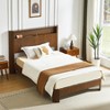 Modern Bed Frame with Storage Headboard and Built-in Charging Station, Wavy Curved Design, Noise-Free Metal Support-- Frevyn - 2 of 4