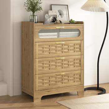 4 Drawer Dresser For Bedroom, Rattan Wood Dressers, Tall Dressers And Wide Chests Of Drawers, Bedroom Closet Dresser, Wood