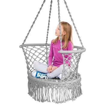 Costway Hanging Hammock Chair Cotton Rope Macrame Swing Indoor Outdoor Gray\Black\Turquoise