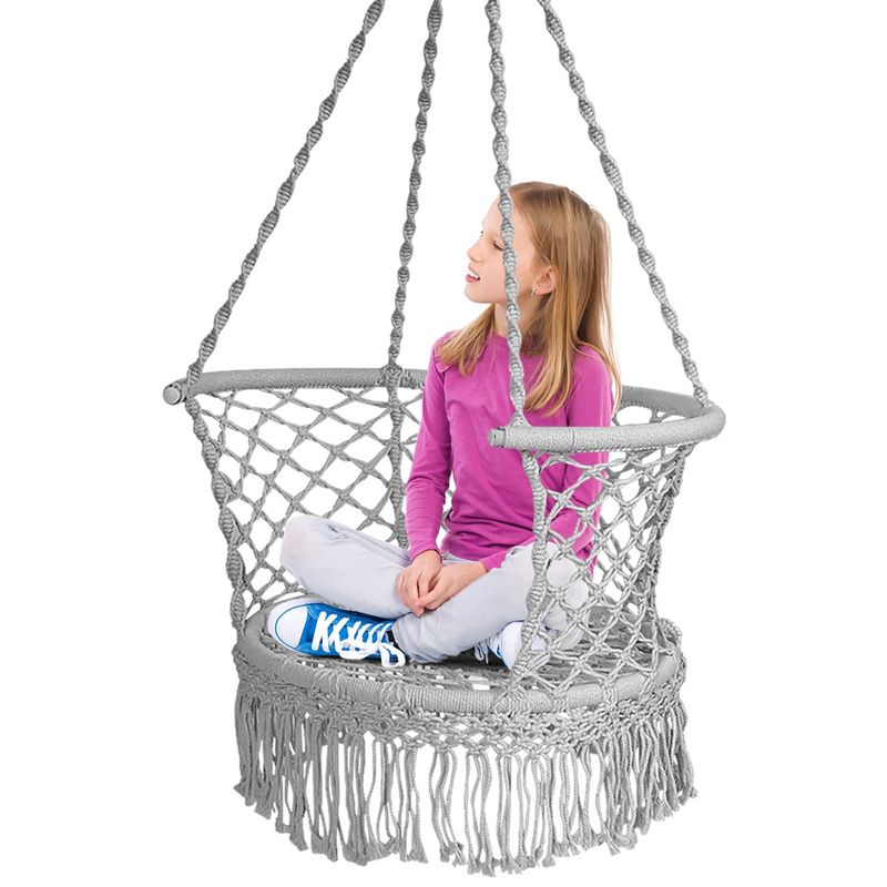 Costway Hanging Hammock Chair Cotton Rope Macrame Swing Indoor Outdoor Gray\Black\Turquoise, 1 of 11