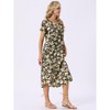 INSPIRE CHIC Women's Floral V Neck Rolled Short Sleeve with Pockets Casual Midi Dress - 2 of 4