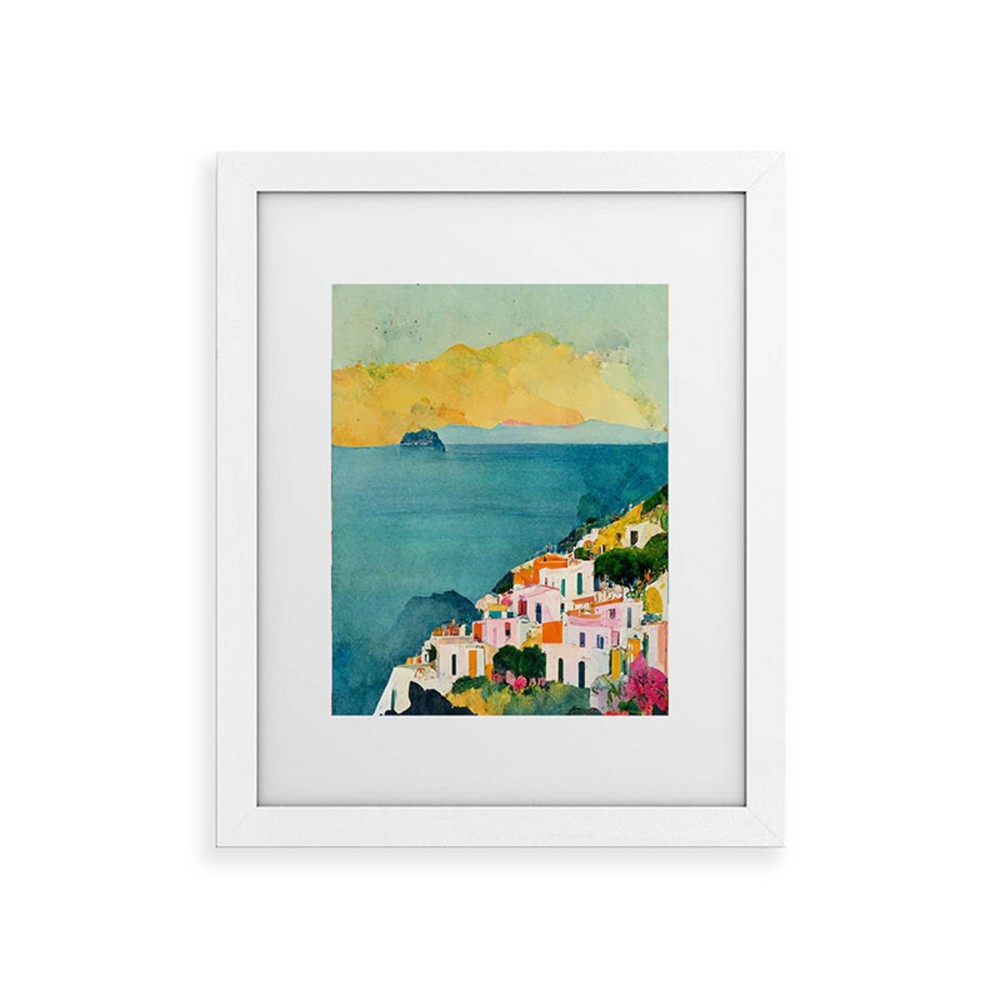 Photos - Other Decoration Deny Designs 11"x14" Mambo Art Studio Positano View White Framed Art Print: Modern Gallery-Style, Digital Abstract Wall Canv