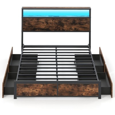 Safstar Full Size LED Bed Frame w/2-Tier Storage Headboard & 4 Drawers Charging Station