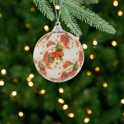 14-Piece Snowman Decoupage Christmas Ball Ornament Set
