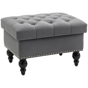 Aghana Digitals 25" Gray Storage Ottoman Bench with Linen-Touch Fabric, Tufted Lid, Rubberwood Legs BT991-1 25.00×17.80×17.00 in - 1 of 4