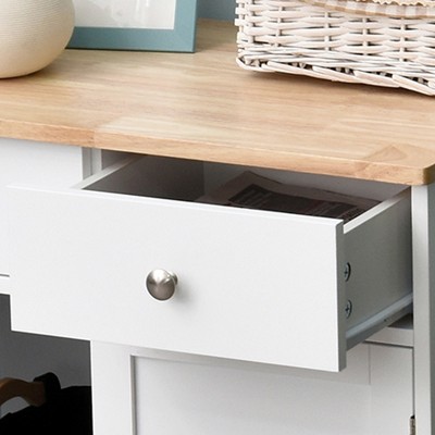 Modern White Kitchen Storage Cabinet with Adjustable Shelf and Solid Wood Top