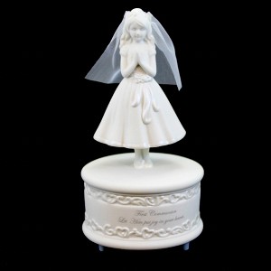Religious 6.0 Inch First Communion Girl Figurine Musical Veil Prayer Figurines - 1 of 3