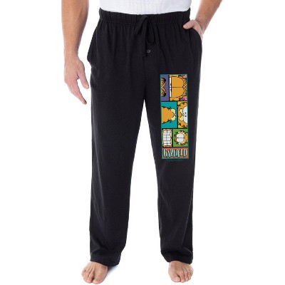 Garfield Pajama Pants Men's Adult Cartoon Cat Grid Sleep Lounge Pants (XL)  Black