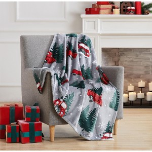 Kate Aurora Christmas Accents Red Pick Up Trucks & Christmas Trees Holiday Accent Throw Blanket - 50" x 60" - 1 of 3
