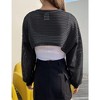 Womens Extra Cropped Pullover Sweater Waffle Knit Sweater Crew Neck Sweater Knit Crochet See Through Knit Top Cover Ups - 2 of 4