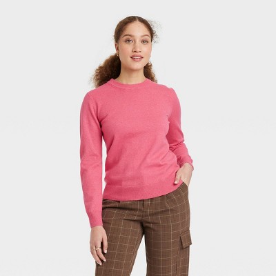 Women's Fine Gauge Crewneck Sweater - A New Day™ Pink Xs : Target