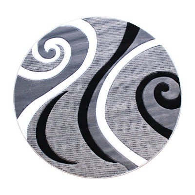 Emma And Oliver 5x5 Round Olefin Accent Rug With 3d Sculpted Intersecting  Arch Design In Turquoise, Gray, Black And White With Jute Backing : Target