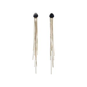 Slickblue Women's Fashion Earrings, Black Triangle Stone with Gold Tassel Long Drop Design, 5", Alloy - 1 of 2