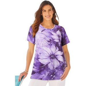 Woman Within Short Sleeve Watercolor Tunic - 1 of 4