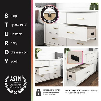Pale Pink Vertical 4-Drawer Dresser with Gold Accents