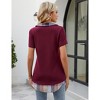 Women's Short Sleeve V-Neck Contrast Collared Shirts Patchwork Work Blouse Tunics Tops - 4 of 4