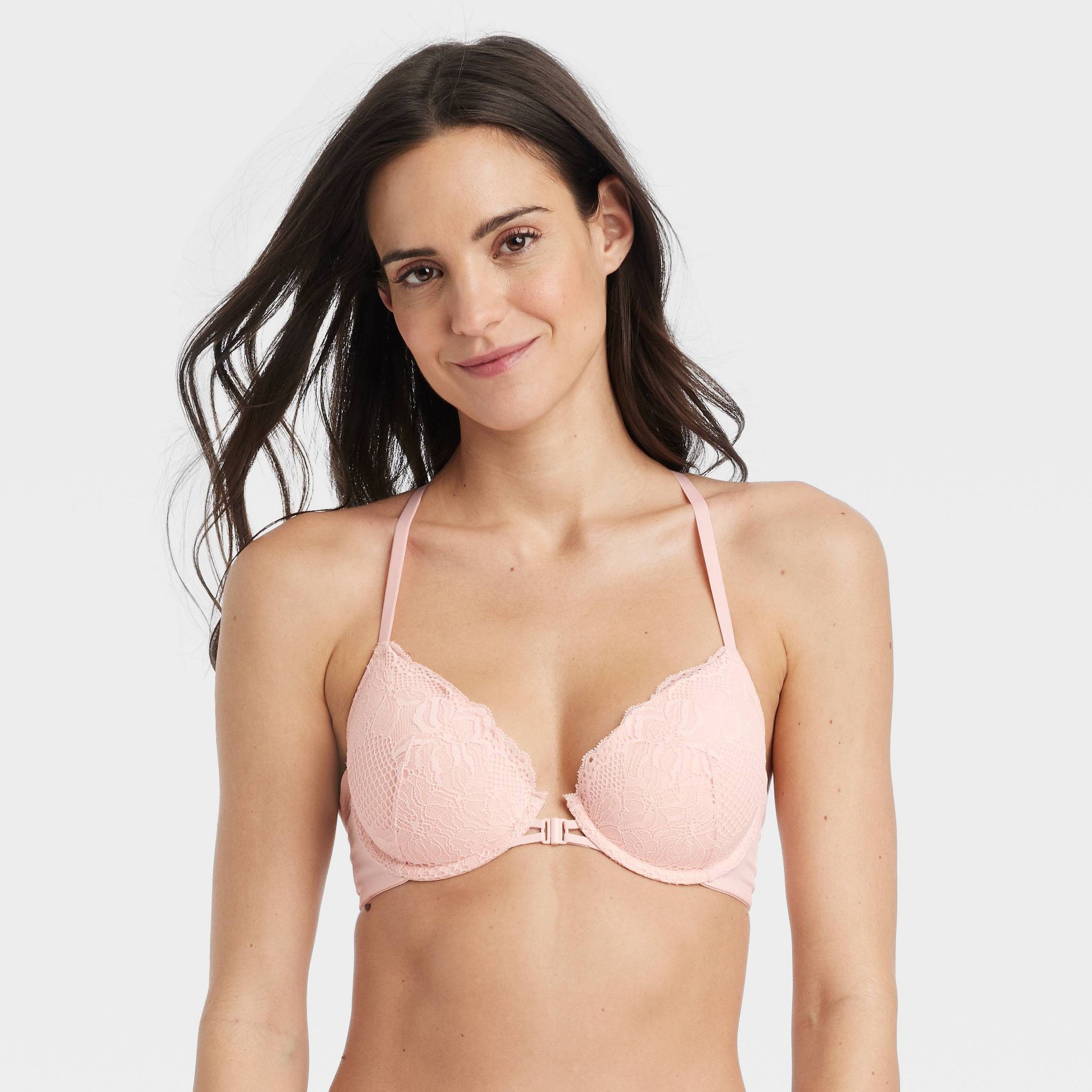 Women's Fishnet Lace Racerback Bra - Auden™ Pink 34C: Front Clasp, Adjustable Strap, Lightly Lined Molded Underwire