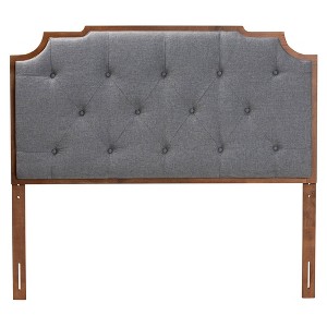 Baxton Studio Queen Fortuna Fabric and Wood Headboard Gray/Walnut Brown: Upholstered Design, Rubberwood Frame, Easy Care - 1 of 4