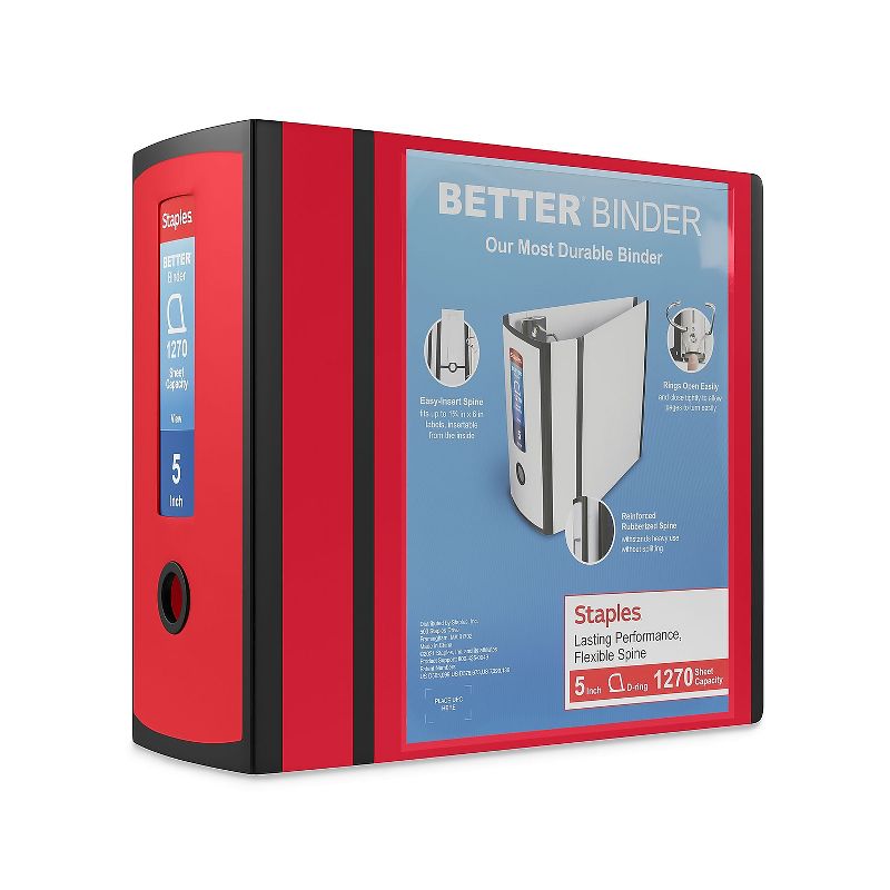 Staples Better 5-inch 3 Ring View Binder Red 1618004, 1 of 9