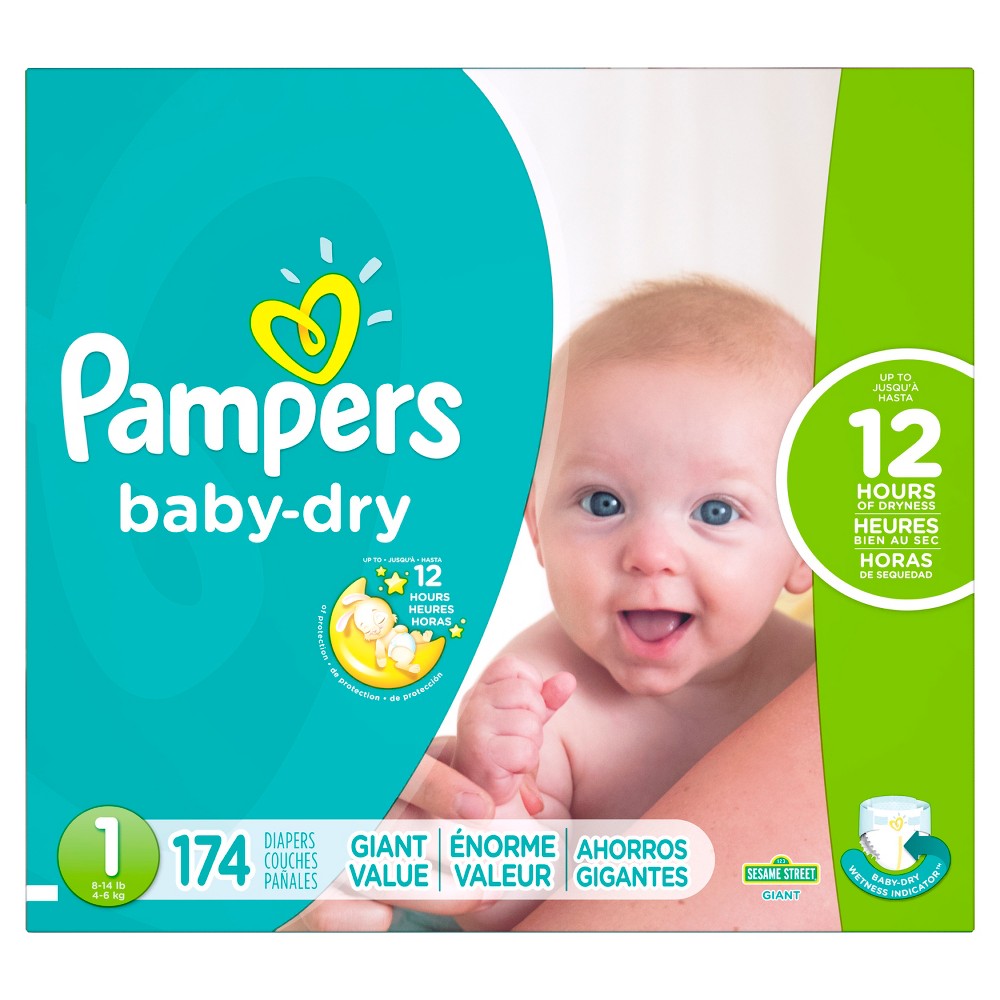 UPC 037000971078 product image for Pampers Baby Dry Diapers Giant Pack Size 1 (174 Count), White | upcitemdb.com