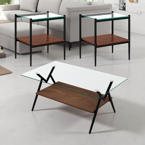 3-Piece Clear Glass Coffee Table Set with MDF Layers - 1 of 4