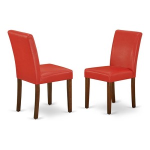 East West Furniture Abbott 35" Leather Dining Chairs in Mahogany/Red (Set of 2) - 1 of 4