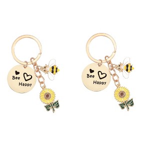 Alilang 2 Pack Bee Happy Sunflower Keychain with Bee Charm Round