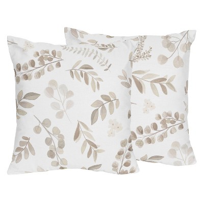 Set of 2 Botanical Leaf Decorative Accent Throw Pillows Taupe - Sweet Jojo Designs