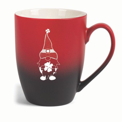 Elanze Designs Gnome With Dot Pattern On Hat Two Toned Ombre Matte 10 ounce New Bone China Coffee Tea Cup Mug, Red and Black