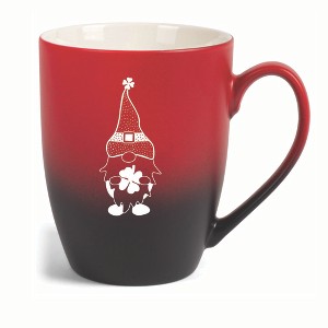 Elanze Designs Gnome With Dot Pattern On Hat Two Toned Ombre Matte 10 ounce New Bone China Coffee Tea Cup Mug, Red and Black - 1 of 4