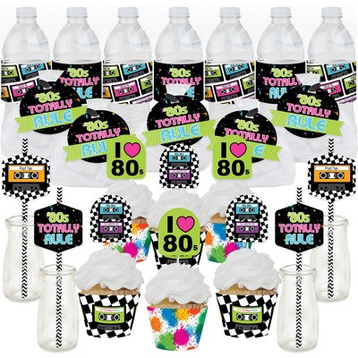 Big Dot of Happiness 80’s Retro - Totally 1980s Party Favors and Cupcake Kit - Fabulous Favor Party Pack - 100 Pieces
