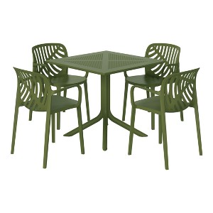 WestinTrends Playa 5-Piece Outdoor Resin Square Patio Dining Table Set with Modern Stackable Patio Dining Chairs, Olive Green - 1 of 4