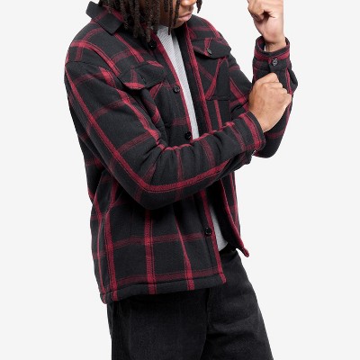 X RAY Men's Cotton Plaid Flannel Shirt Jacket With Faux Shearling Lining in WHITE/BLACK Size XL — фото 3