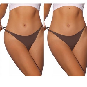 Allegra K Women's Breathable Comfortable Soft Elasticity Low Waist Thongs 2 Packs - 1 of 4