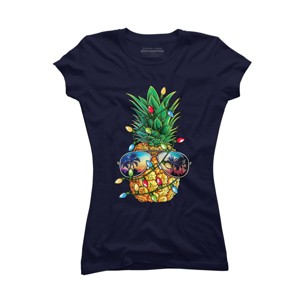 Junior's Design By Humans Pineapple Christmas Tree Lights Xmas Men Gifts Sunglasses T-Shir By NekoShop T-Shirt - 1 of 3
