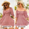 EXLURA Women's Lantern Sleeve Tie Back Summer Dress Ruffled Off Shoulder A-Line Vintage Mini Dress - 3 of 4