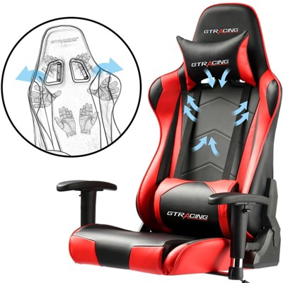 Red and Black PU Leather Gaming Office Chair with Adjustable Headrest and Lumbar Pillow